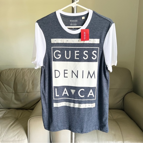 NEW GUESS Factory Mens Truman Logo Graphic Crewneck Short Sleeve Tee Sz S/P Gray - Picture 11 of 11